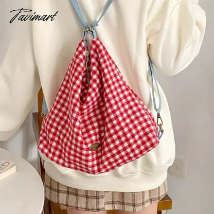 Plaid Red Shoulder Bag for Women Elegant Casual College Style Large Capacity Backpack Cute Sweet 2024 Harajuku Fashion Bag