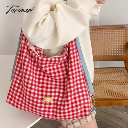 Plaid Red Shoulder Bag for Women Elegant Casual College Style Large Capacity Backpack Cute Sweet 2024 Harajuku Fashion Bag