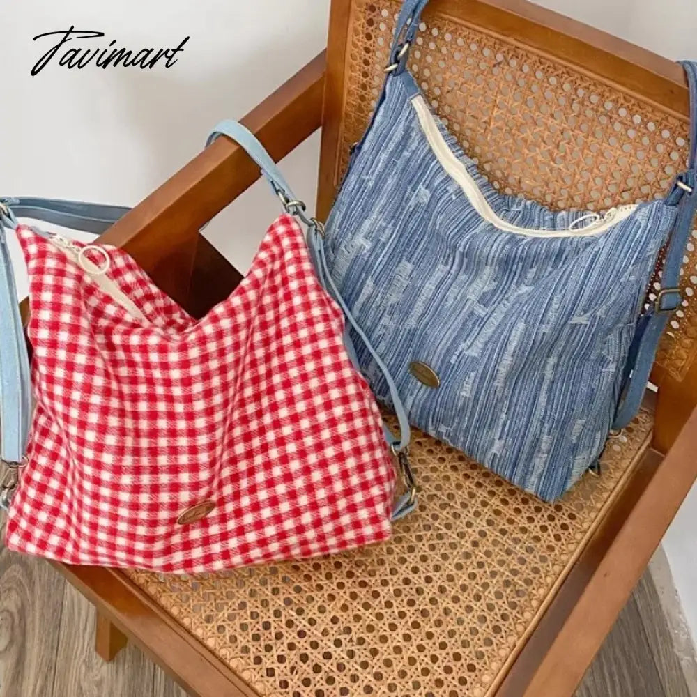 Plaid Red Shoulder Bag for Women Elegant Casual College Style Large Capacity Backpack Cute Sweet 2024 Harajuku Fashion Bag