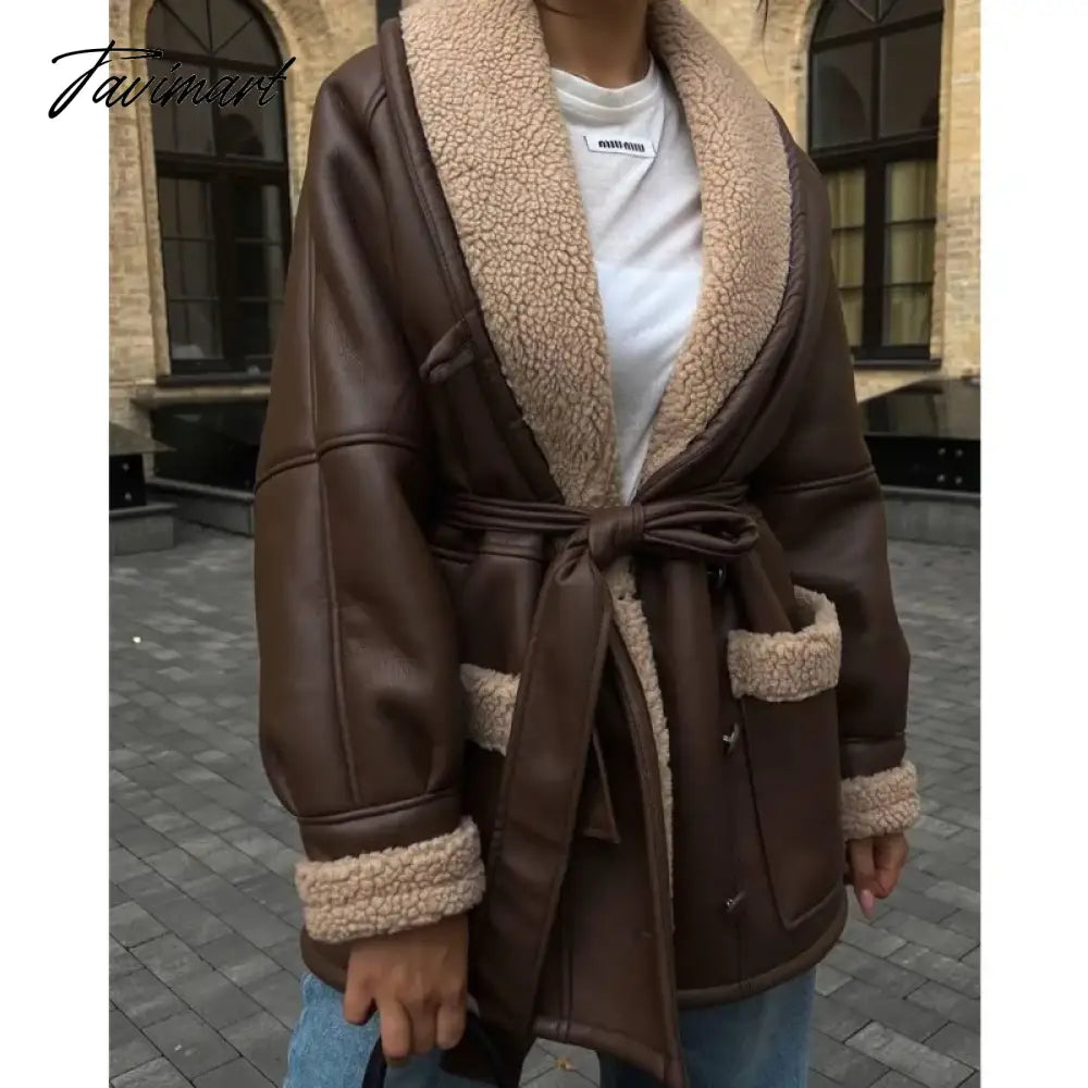 Plush Leather Jackets Female Autumn Winter Fashion Korean Elegant Version Lapel Long Sleeved Patchwork Jacket Overcoat Tops