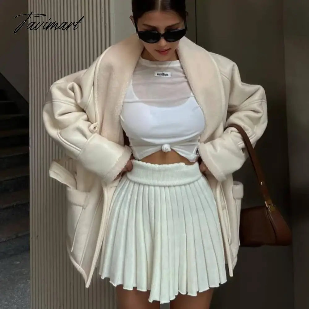 Plush Leather Jackets Female Autumn Winter Fashion Korean Elegant Version Lapel Long Sleeved Patchwork Jacket Overcoat Tops