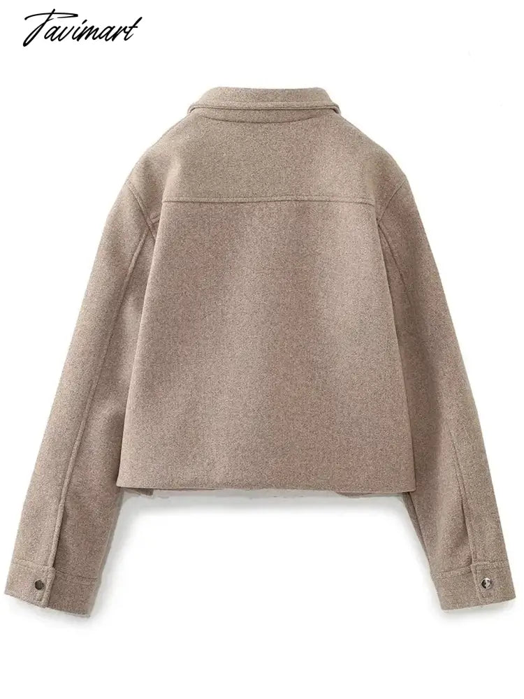 Pockets Cropped Jacket Woman Spring Streetwear Turn Down Collar Long Sleeve Khaki Short Coat Fashion New Chic Outerwear Tops