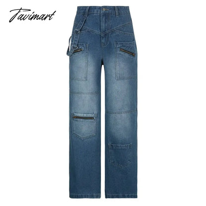Pockets Patchwork Baggy Jeans Fashion Streetwear Women Denim Trouser Loose Cargo Pants Korean Style