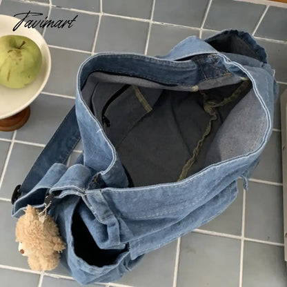 Preppy Style Casual Messenger Bags For Women Luxury Designer Handbag And Purse New In Denim Multiple Pockets Large Capacity