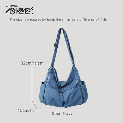 Preppy Style Casual Messenger Bags For Women Luxury Designer Handbag And Purse New In Denim Multiple Pockets Large Capacity