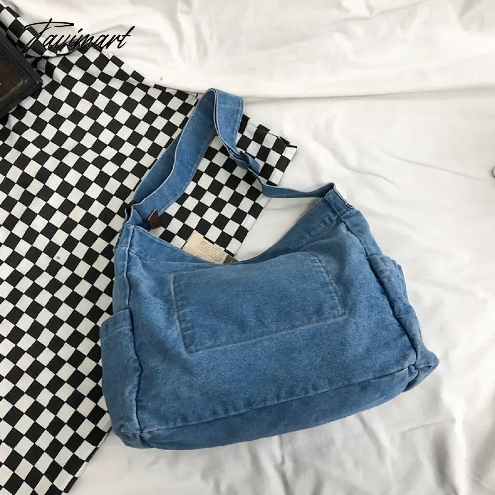 Preppy Style Casual Messenger Bags For Women Luxury Designer Handbag And Purse New In Denim Multiple Pockets Large Capacity