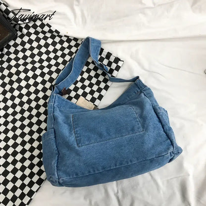 Preppy Style Casual Messenger Bags For Women Luxury Designer Handbag And Purse New In Denim Multiple Pockets Large Capacity
