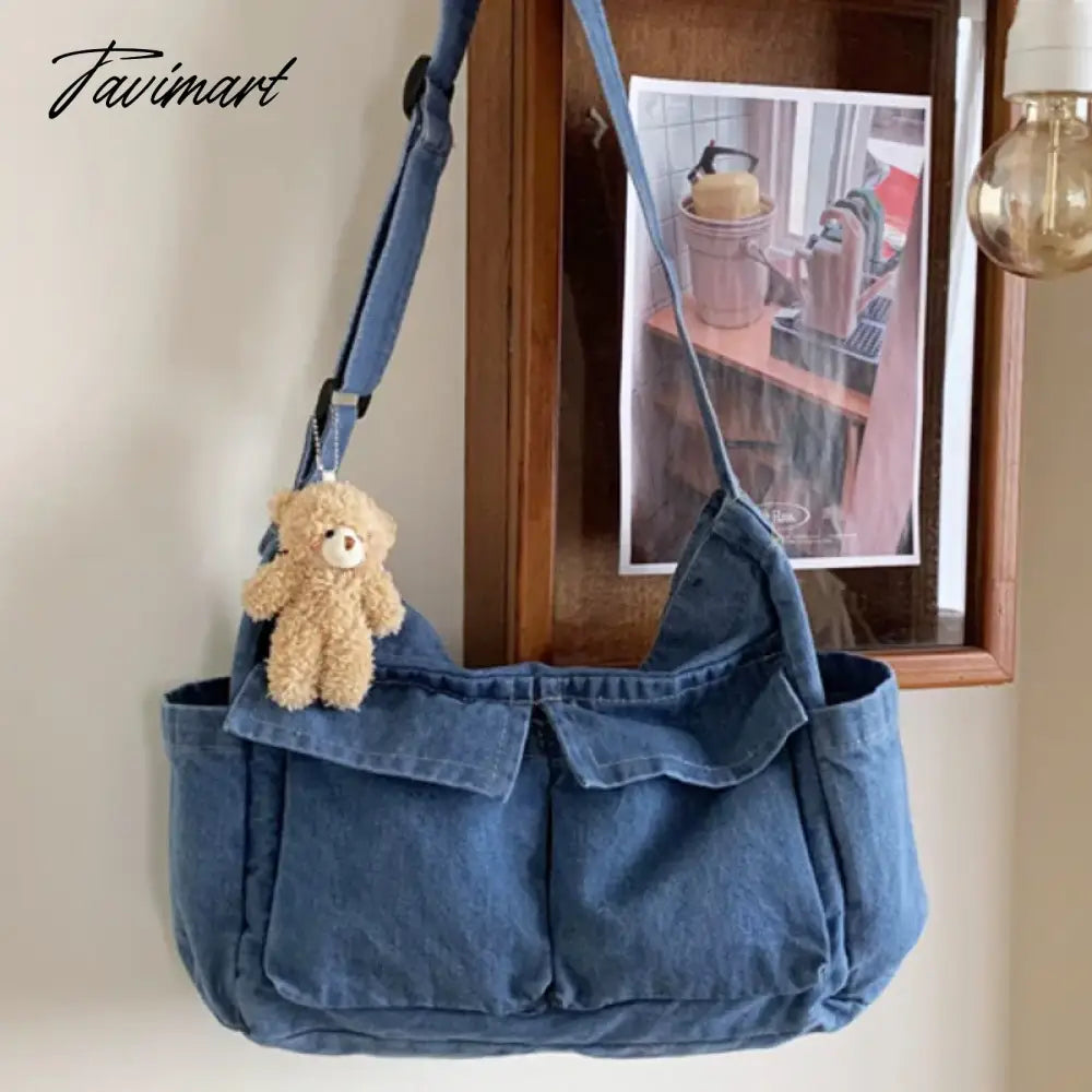 Preppy Style Casual Messenger Bags For Women Luxury Designer Handbag And Purse New In Denim Multiple Pockets Large Capacity