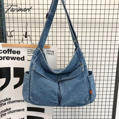 Preppy Style Casual Messenger Bags For Women Luxury Designer Handbag And Purse New In Denim Multiple Pockets Large Capacity