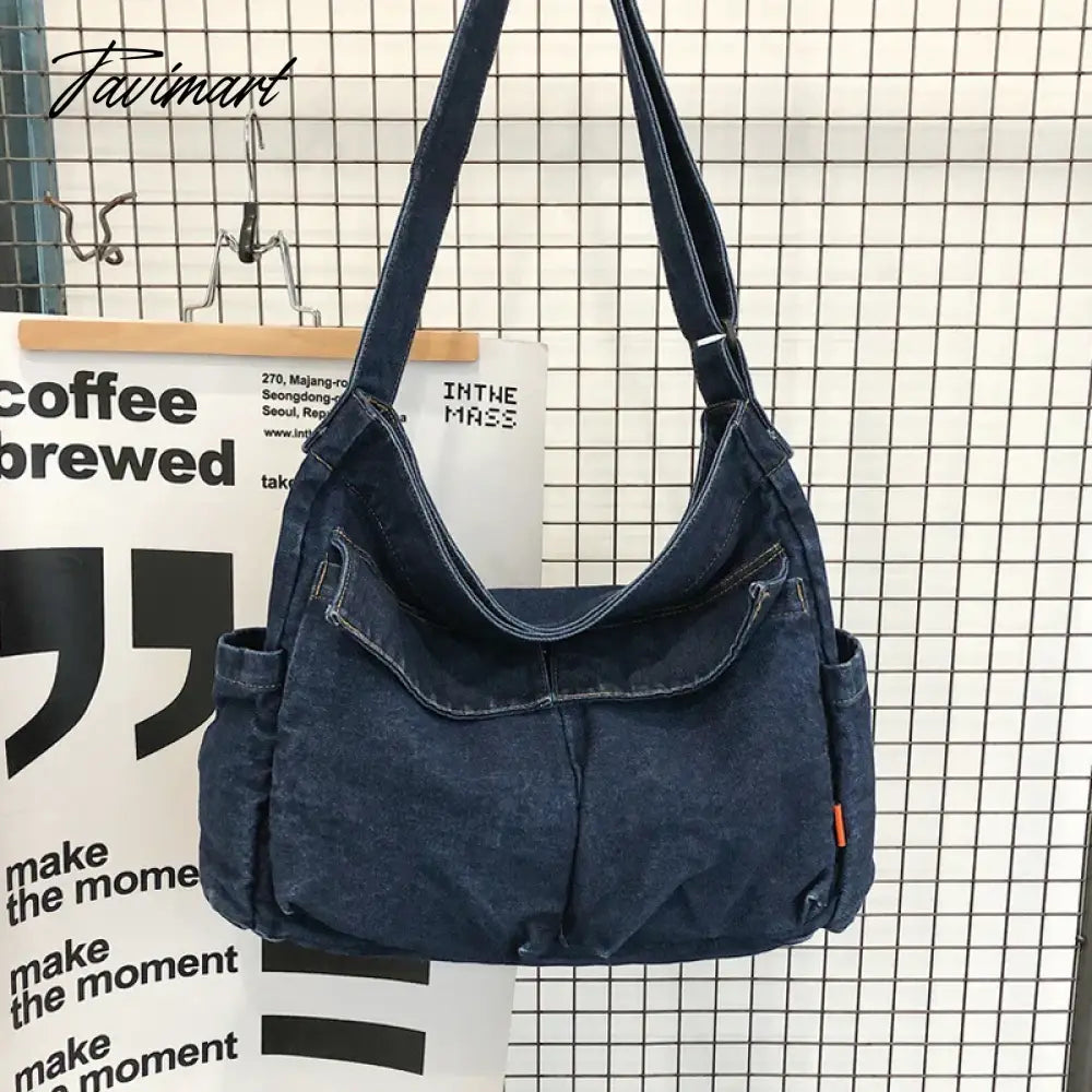 Preppy Style Casual Messenger Bags For Women Luxury Designer Handbag And Purse New In Denim Multiple Pockets Large Capacity