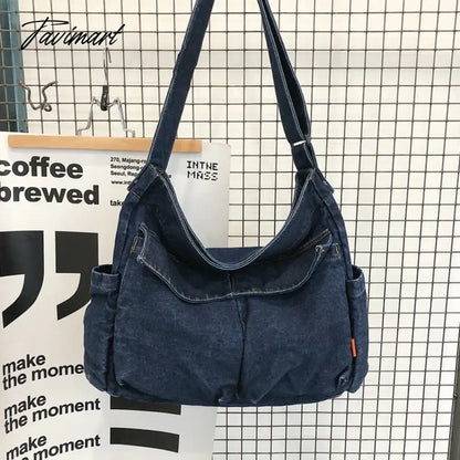 Preppy Style Casual Messenger Bags For Women Luxury Designer Handbag And Purse New In Denim Multiple Pockets Large Capacity