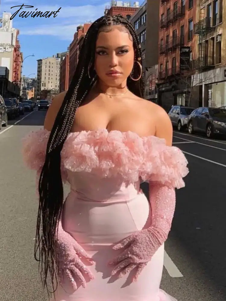 Pretty Peach Pink Fluffy Tulle Sequins Sweet Cake Dresses, Off The Shoulder, Slash Neck, Sweetheart, Sexy Gauze Dres