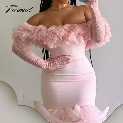 Pretty Peach Pink Fluffy Tulle Sequins Sweet Cake Dresses, Off The Shoulder, Slash Neck, Sweetheart, Sexy Gauze Dres
