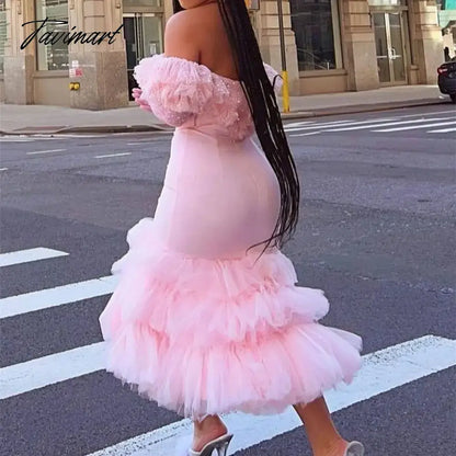 Pretty Peach Pink Fluffy Tulle Sequins Sweet Cake Dresses, Off The Shoulder, Slash Neck, Sweetheart, Sexy Gauze Dres