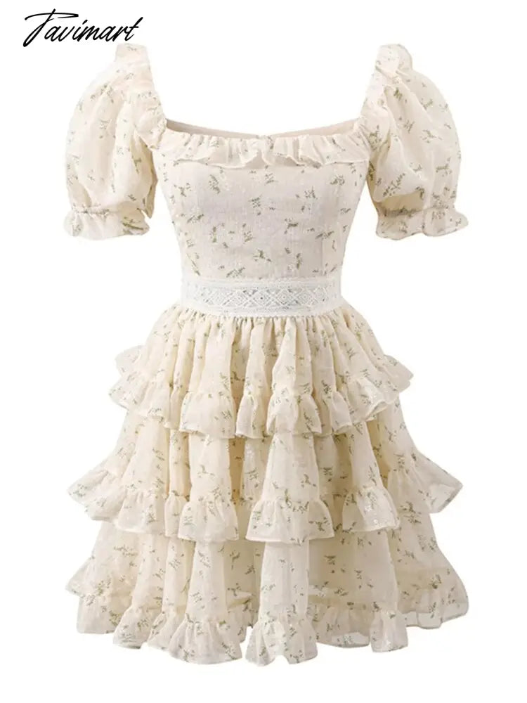 Puff Sleeve Causal Sweet Dress Women Ruffles French Vintage Party Mini Dress Female Holiday Bow Cute Korean Fashion Dress