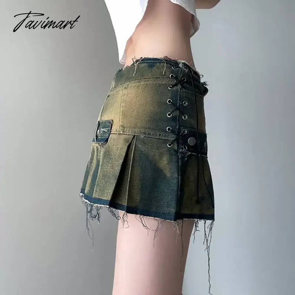 Punk Low Y2k Mini Pleated Skirt 2024 Autumn Hot Sexy Mini Dress Vintage Grunge 2000 Women's