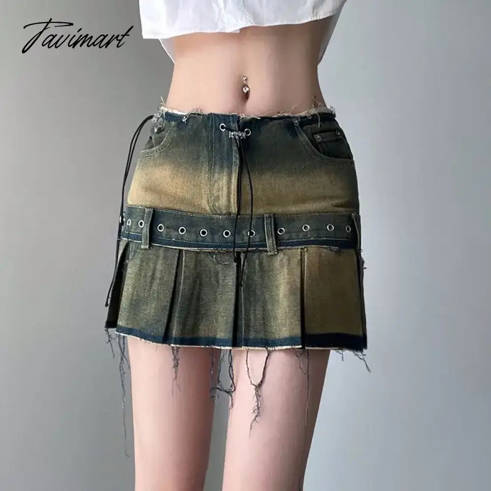 Punk Low Y2k Mini Pleated Skirt 2024 Autumn Hot Sexy Mini Dress Vintage Grunge 2000 Women's