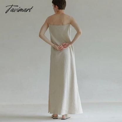 Retro 100% Linen Women Dresses Summer Sexy Spaghetti Strap Sleeveless Open Side Harajuku Long Maxi Party Club Dress