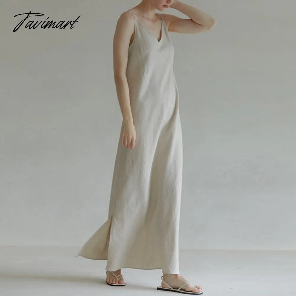 Retro 100% Linen Women Dresses Summer Sexy Spaghetti Strap Sleeveless Open Side Harajuku Long Maxi Party Club Dress