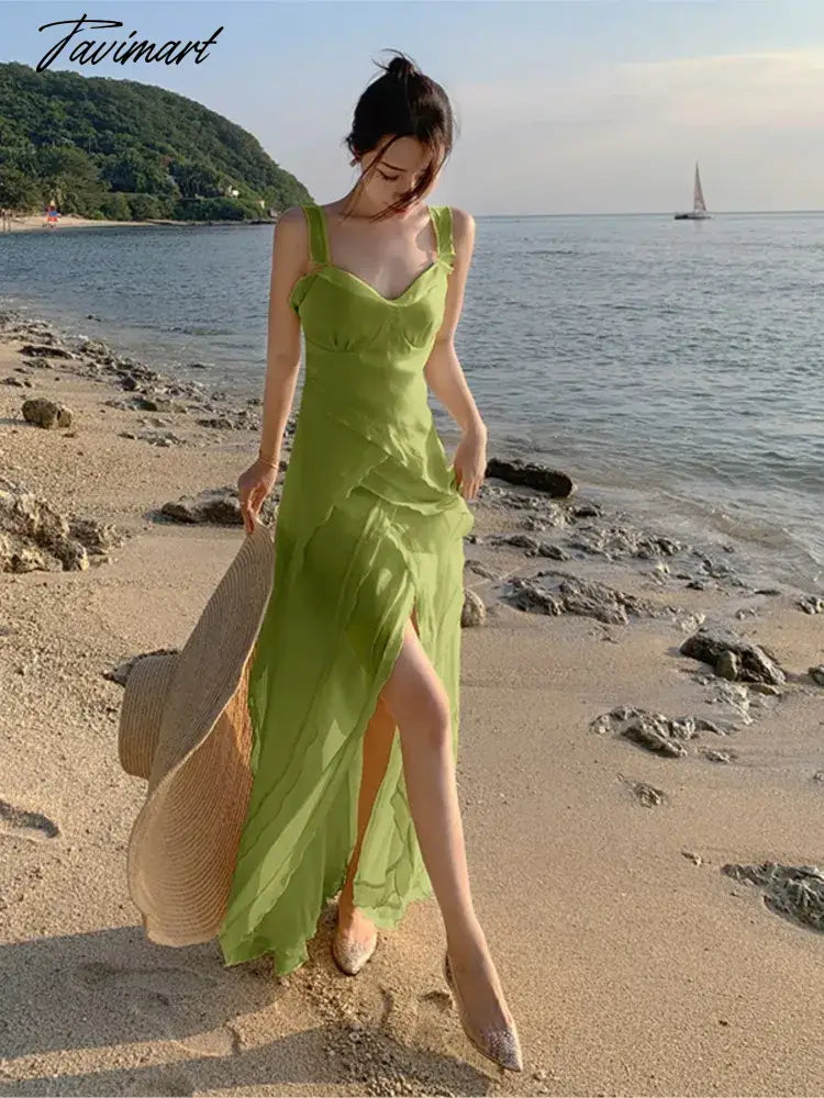 Robe Sling Party Ruffle Holiday Dresses Vintage Women Spaghetti Strap Beach Long Dress Summer Slit Evening Boho Vestidos