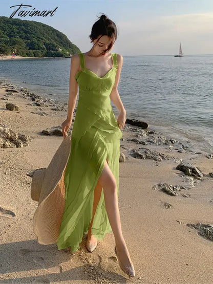 Robe Sling Party Ruffle Holiday Dresses Vintage Women Spaghetti Strap Beach Long Dress Summer Slit Evening Boho Vestidos
