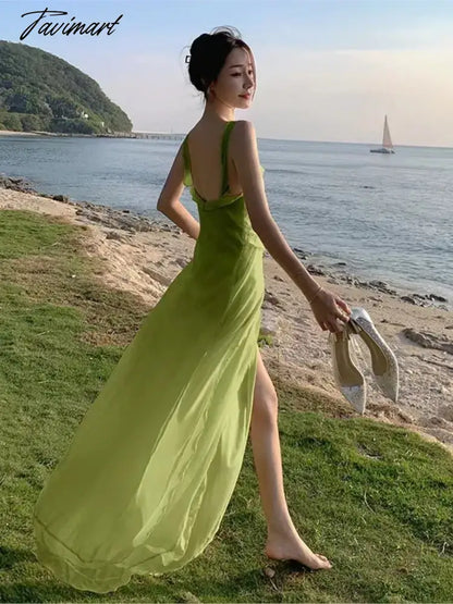 Robe Sling Party Ruffle Holiday Dresses Vintage Women Spaghetti Strap Beach Long Dress Summer Slit Evening Boho Vestidos