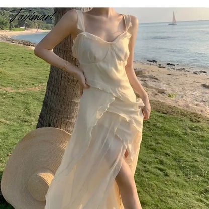 Robe Sling Party Ruffle Holiday Dresses Vintage Women Spaghetti Strap Beach Long Dress Summer Slit Evening Boho Vestidos