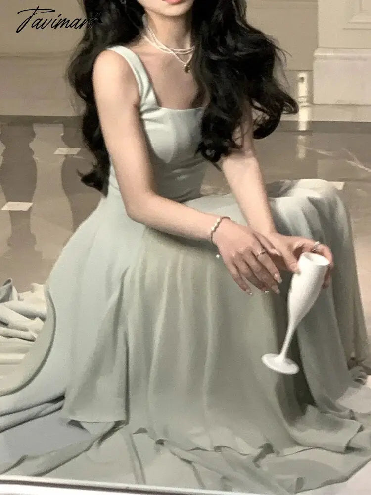 Ruffles Midi Dresses Summer New Women French Elegant Square Neck Evening Party White Vestidos Fashion Princess Birthday Clothes