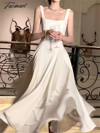 Ruffles Midi Dresses Summer New Women French Elegant Square Neck Evening Party White Vestidos Fashion Princess Birthday Clothes