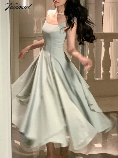 Ruffles Midi Dresses Summer New Women French Elegant Square Neck Evening Party White Vestidos Fashion Princess Birthday Clothes
