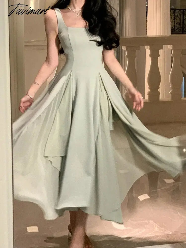 Ruffles Midi Dresses Summer New Women French Elegant Square Neck Evening Party White Vestidos Fashion Princess Birthday Clothes