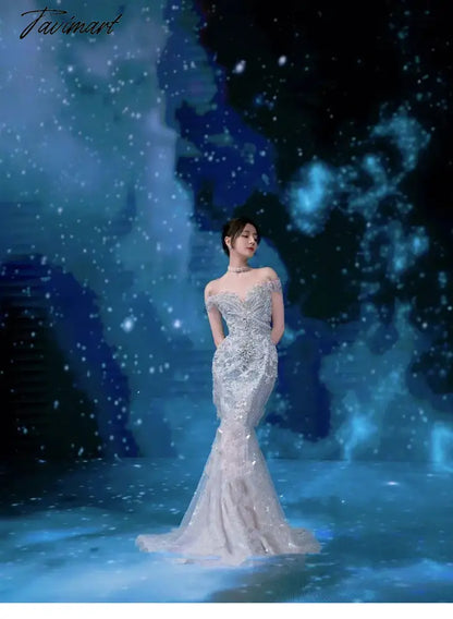 Senior Luxury Wedding Dress Off Shoulder Beading Embroidery Sequins Mermaid Applique Floor Length Bride Engagement Toast Gowns
