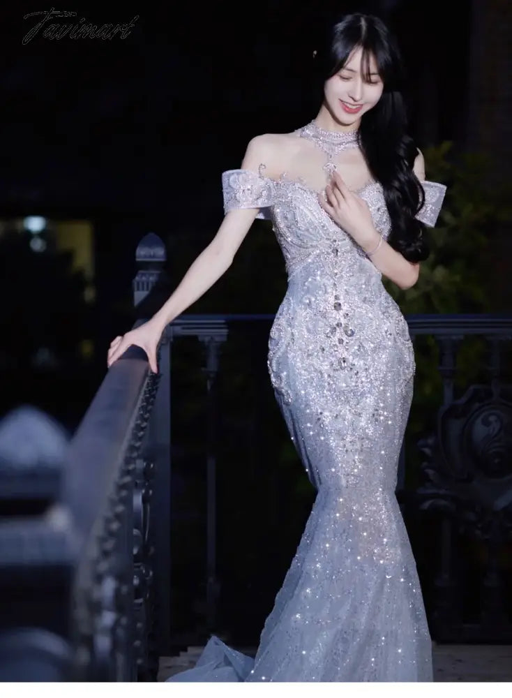Senior Luxury Wedding Dress Off Shoulder Beading Embroidery Sequins Mermaid Applique Floor Length Bride Engagement Toast Gowns