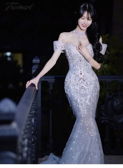 Senior Luxury Wedding Dress Off Shoulder Beading Embroidery Sequins Mermaid Applique Floor Length Bride Engagement Toast Gowns