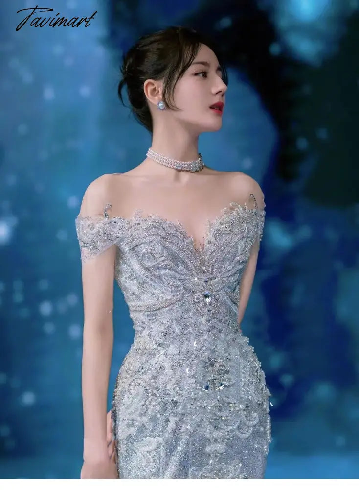 Senior Luxury Wedding Dress Off Shoulder Beading Embroidery Sequins Mermaid Applique Floor Length Bride Engagement Toast Gowns