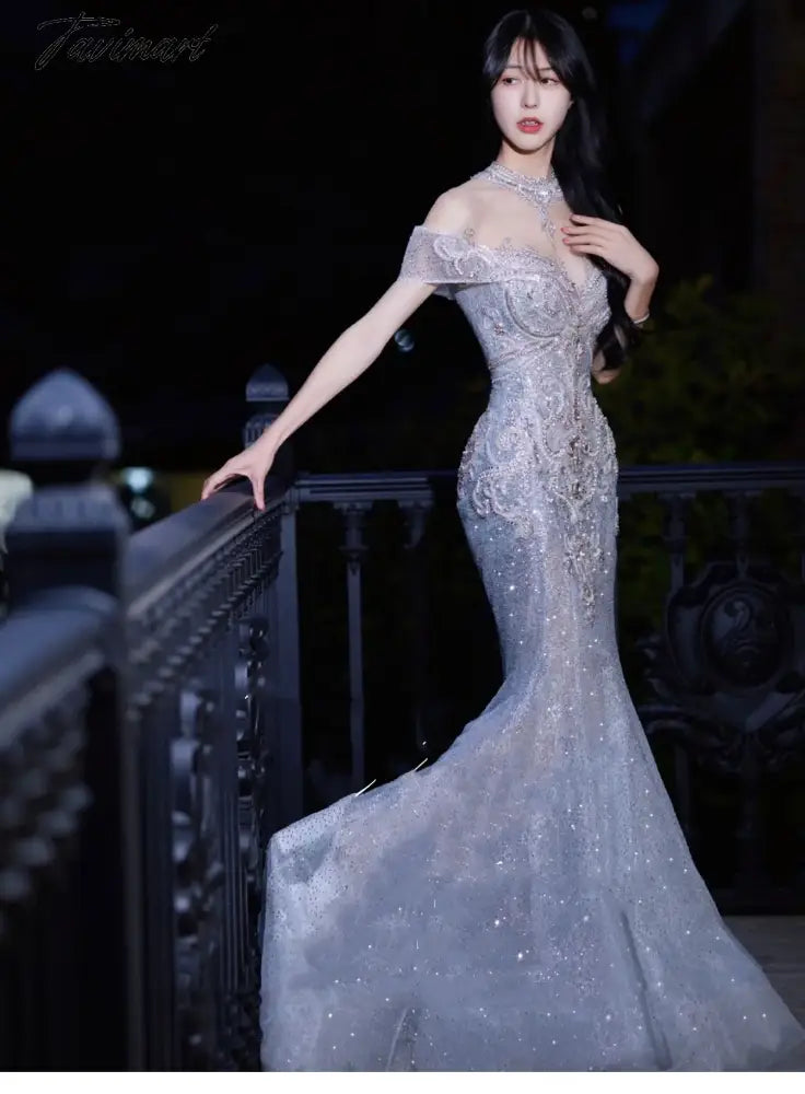Senior Luxury Wedding Dress Off Shoulder Beading Embroidery Sequins Mermaid Applique Floor Length Bride Engagement Toast Gowns