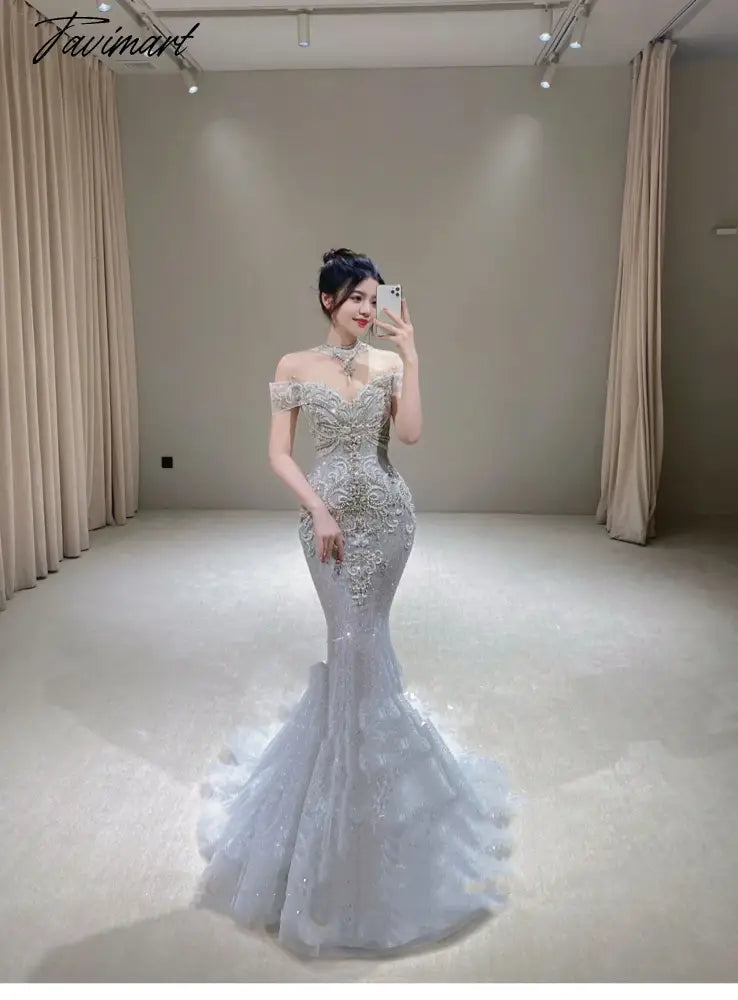 Senior Luxury Wedding Dress Off Shoulder Beading Embroidery Sequins Mermaid Applique Floor Length Bride Engagement Toast Gowns