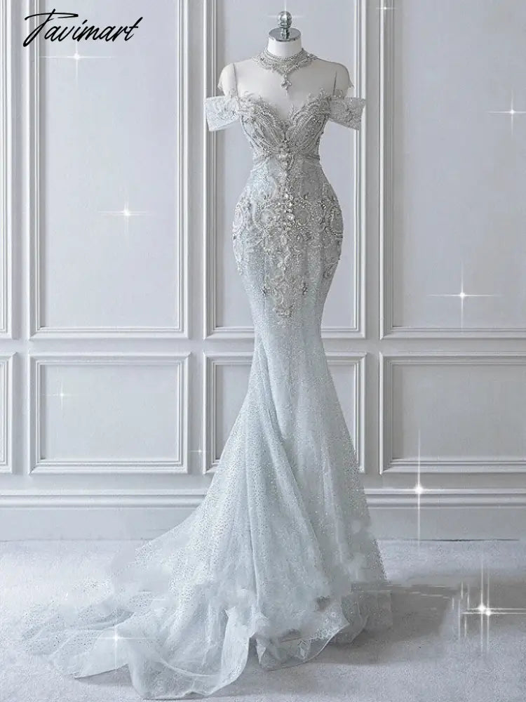 Senior Luxury Wedding Dress Off Shoulder Beading Embroidery Sequins Mermaid Applique Floor Length Bride Engagement Toast Gowns