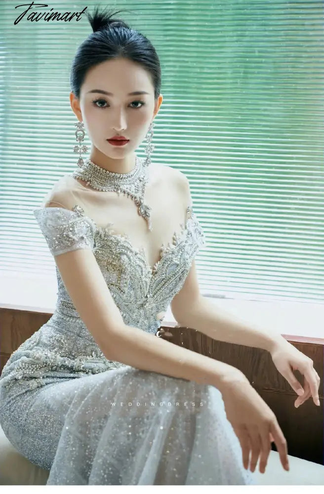 Senior Luxury Wedding Dress Off Shoulder Beading Embroidery Sequins Mermaid Applique Floor Length Bride Engagement Toast Gowns
