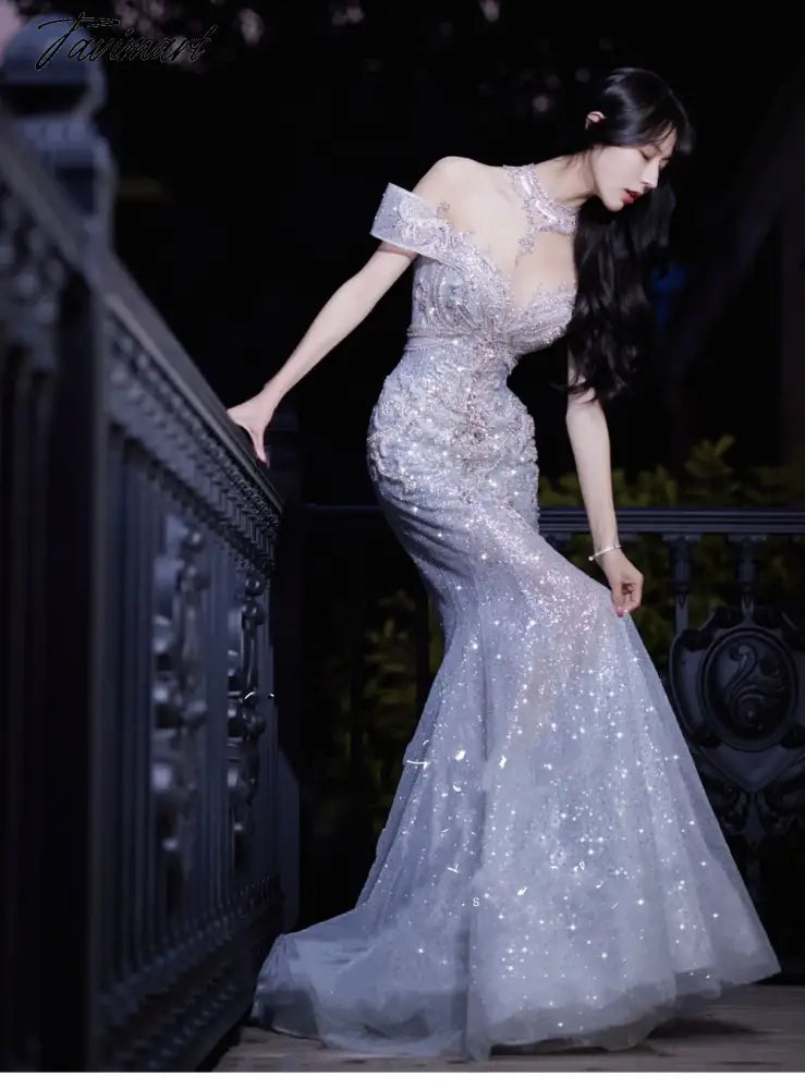 Senior Luxury Wedding Dress Off Shoulder Beading Embroidery Sequins Mermaid Applique Floor Length Bride Engagement Toast Gowns