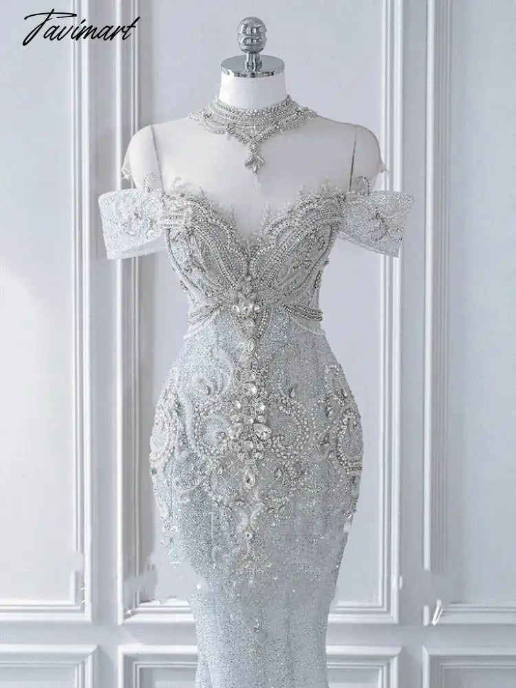 Senior Luxury Wedding Dress Off Shoulder Beading Embroidery Sequins Mermaid Applique Floor Length Bride Engagement Toast Gowns