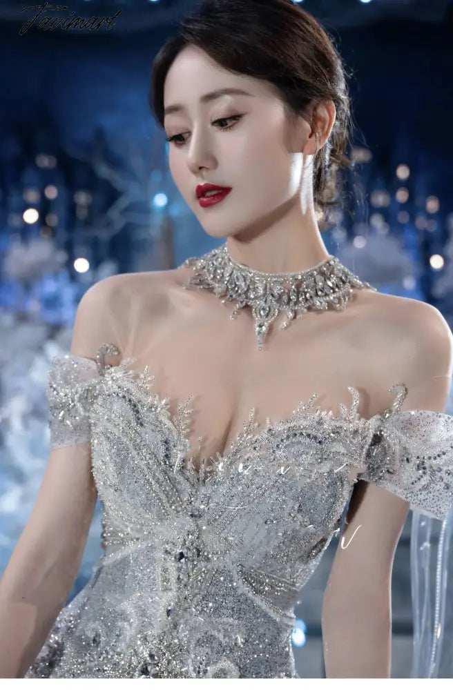 Senior Luxury Wedding Dress Off Shoulder Beading Embroidery Sequins Mermaid Applique Floor Length Bride Engagement Toast Gowns