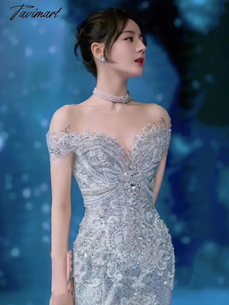 Senior Luxury Wedding Dress Off Shoulder Beading Embroidery Sequins Mermaid Applique Floor Length Bride Engagement Toast Gowns