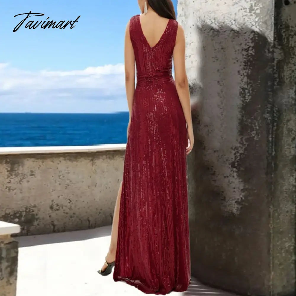 Sequin Evening Dress Suspenders Vestidos De Noche Classic Dresses V-Neck Chiffon Dress Sleeveless Fashion Evening Party Dress