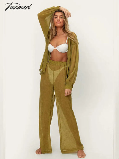 Sexy 2 pcs Solid Color Tops Pants Suit Casual Autumn Clothes Woman Long Sleeves Top Bottoms Full Length Pants Beach Wear A1780