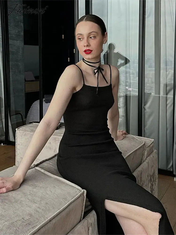 Sexy Backless Slim Dress Women Sleeveless Bandage Hip Package Midi Female Bodycon Dresses Knit Split Long Lady Vestidos