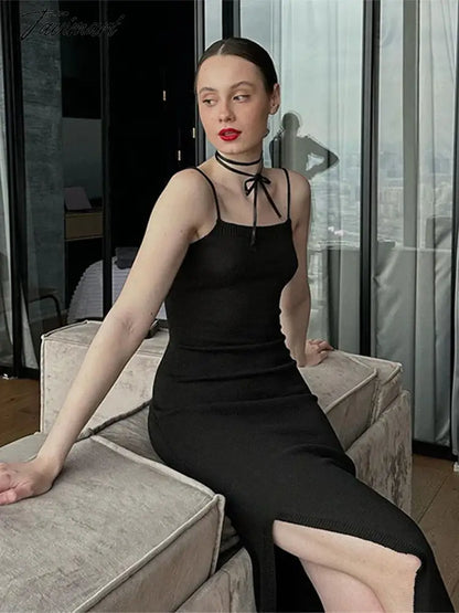 Sexy Backless Slim Dress Women Sleeveless Bandage Hip Package Midi Female Bodycon Dresses Knit Split Long Lady Vestidos