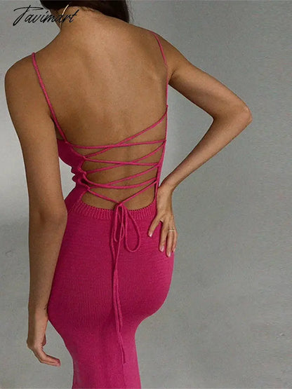 Sexy Backless Slim Dress Women Sleeveless Bandage Hip Package Midi Female Bodycon Dresses Knit Split Long Lady Vestidos