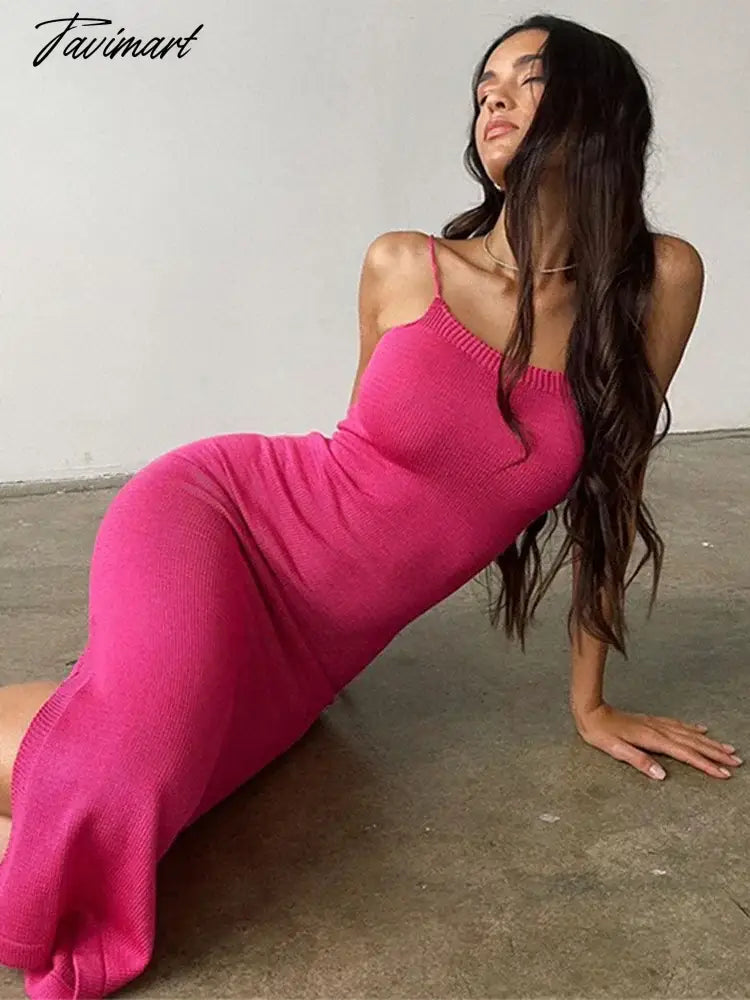 Sexy Backless Slim Dress Women Sleeveless Bandage Hip Package Midi Female Bodycon Dresses Knit Split Long Lady Vestidos