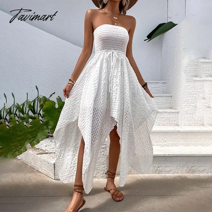 Sexy Bra Dresses Women's Summer Dress New Strapless Knitted Irregular Swing Hollow Solid Sexy Mesh Beach Midi Dress
